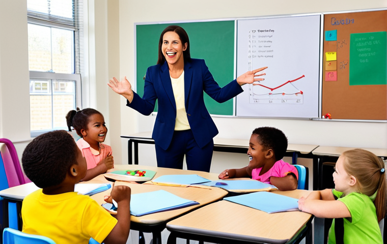 **
A split-screen image. On one side, a cheerful early childhood educator surrounded by young children in a brightly colored classroom, teaching with enthusiasm. On the other side, the same educator, now dressed in business casual attire, confidently leading a corporate training session in a modern office setting, projecting a professional and engaging demeanor. The image symbolizes the transferable skills from ECE to corporate training.
**