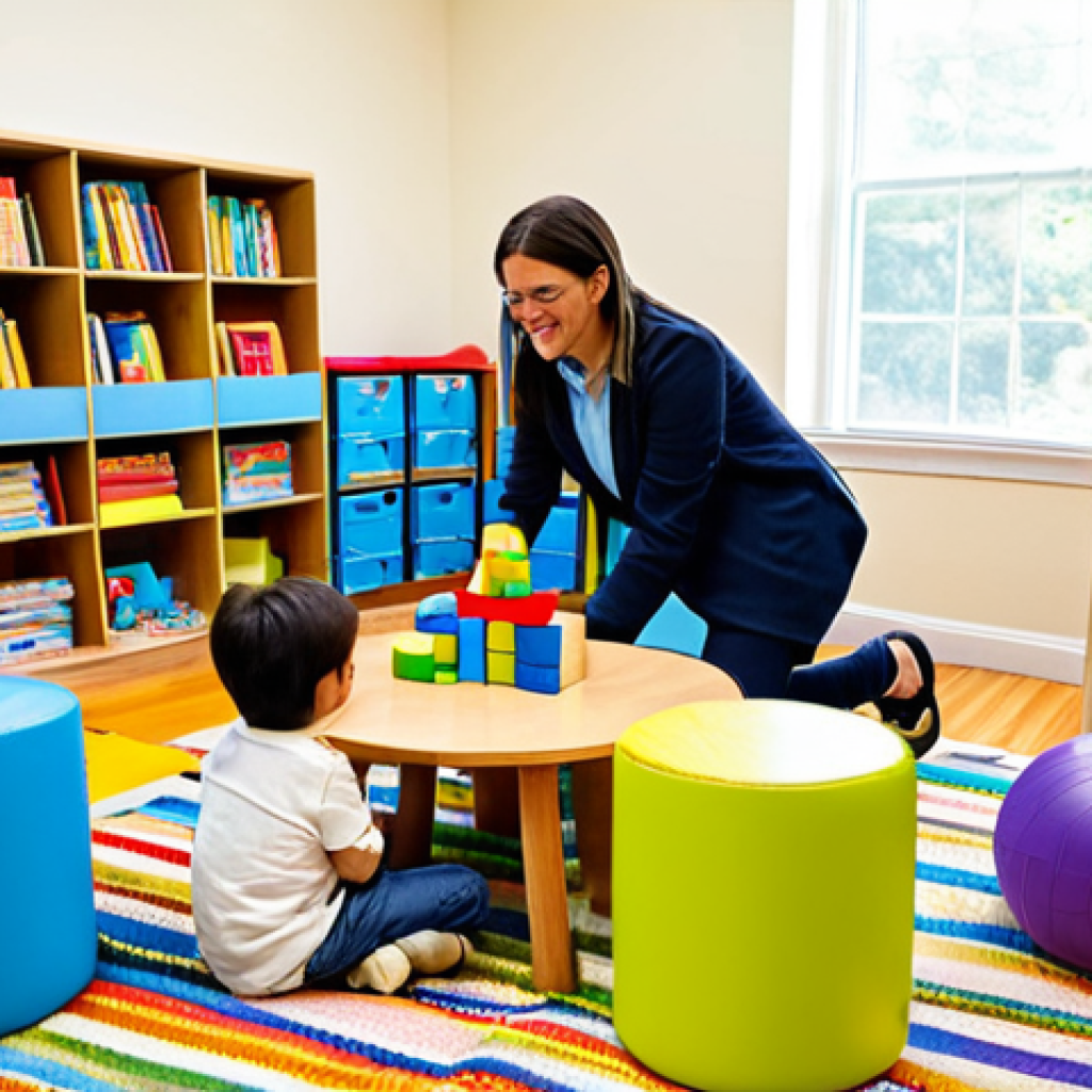 Collaborative Learning in a Bright Classroom**
A vibrant and colorful classroom scene depicting children engaged in play-based learning. Several children are working together to build a tall structure with large building blocks. A teacher is kneeling nearby, observing and gently guiding their efforts. The room is filled with natural light, colorful rugs, and open-ended toys. There's a reading nook in the corner with comfortable cushions and a diverse selection of books. The atmosphere is positive, collaborative, and engaging. fully clothed, appropriate attire, safe for work, perfect anatomy, natural proportions, professional, family-friendly.
**