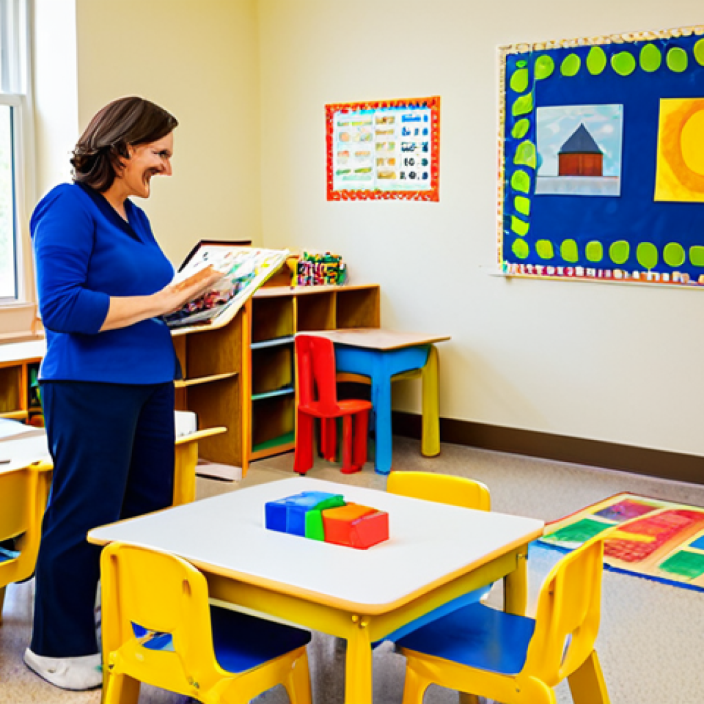 A Vibrant Preschool Classroom**

"A bright and cheerful preschool classroom with children engaged in various activities, such as building with blocks, painting at easels, and reading books. The teacher, a kind woman with a warm smile, is interacting with a child, fully clothed in professional, modest attire. The classroom is decorated with colorful artwork and educational posters. Safe for work, appropriate content, perfect anatomy, natural proportions, family-friendly, high quality."

**