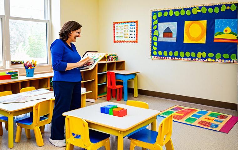 A Vibrant Preschool Classroom**

"A bright and cheerful preschool classroom with children engaged in various activities, such as building with blocks, painting at easels, and reading books. The teacher, a kind woman with a warm smile, is interacting with a child, fully clothed in professional, modest attire. The classroom is decorated with colorful artwork and educational posters. Safe for work, appropriate content, perfect anatomy, natural proportions, family-friendly, high quality."

**