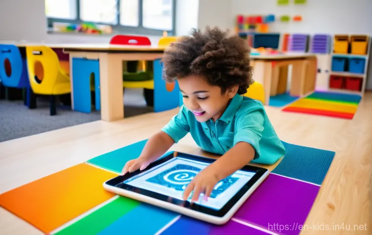 유아교육지도사로서 필요한 기술 트렌드 - **Personalized Learning Journey on Tablet**
    "A heartwarming, mid-shot image of a single child, a...