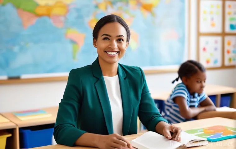 유아교육지도사 경력 중단 후 재취업 성공 사례 - **Prompt:** A confident female early childhood educator, approximately 30-40 years old, stands in a ...