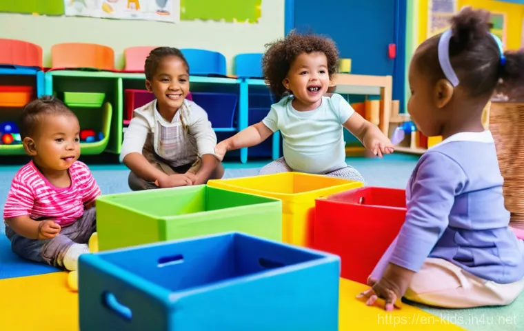 유아교육지도사 근무지에 따른 업무 차이 - **A Vibrant Daycare Center**
    **Prompt:** A diverse group of young children, ranging from infants...