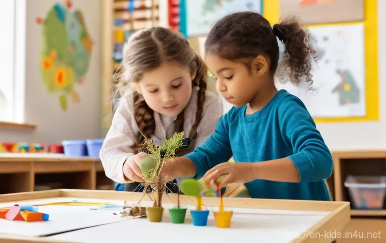 유아교육지도사 경력직 채용 팁 - **Prompt:** A diverse group of preschoolers (aged 3-5) are engrossed in an art and exploration area ...