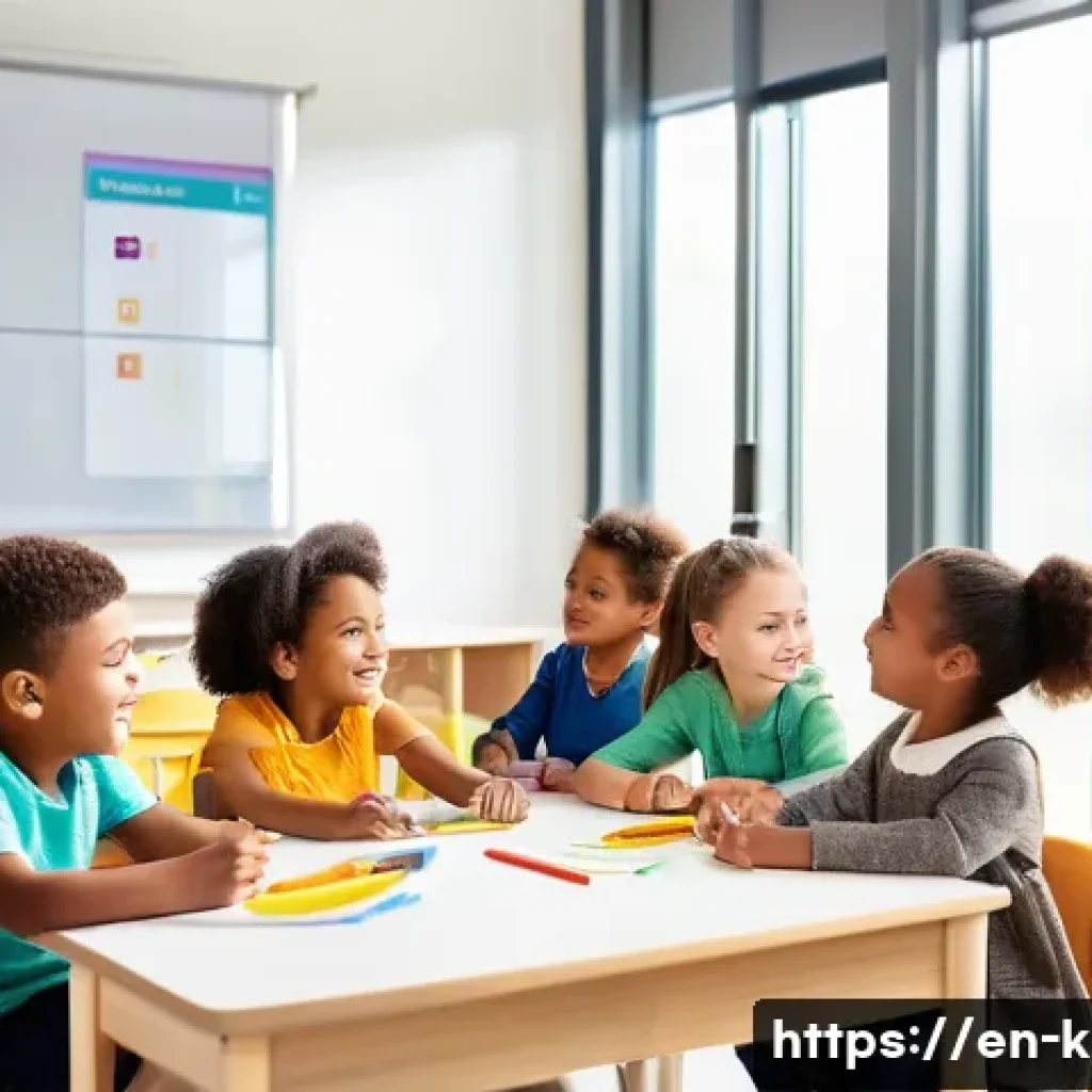 유아교육지도사로서 경력 개발을 위한 활동 사례 - A bright, modern early childhood classroom scene showing a diverse group of young children engaged w...