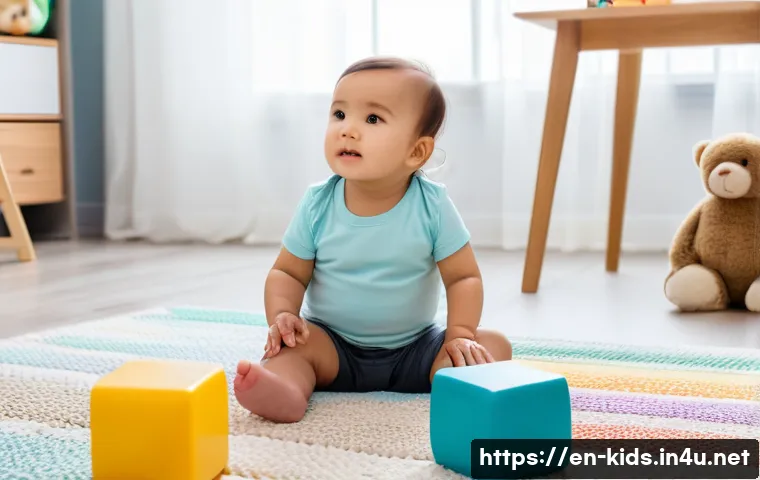 유아교육지도사 실기시험의 자주 나오는 사례 - A warm, inviting toddler playroom scene showing a calm caregiver kneeling beside a toddler in a diap...