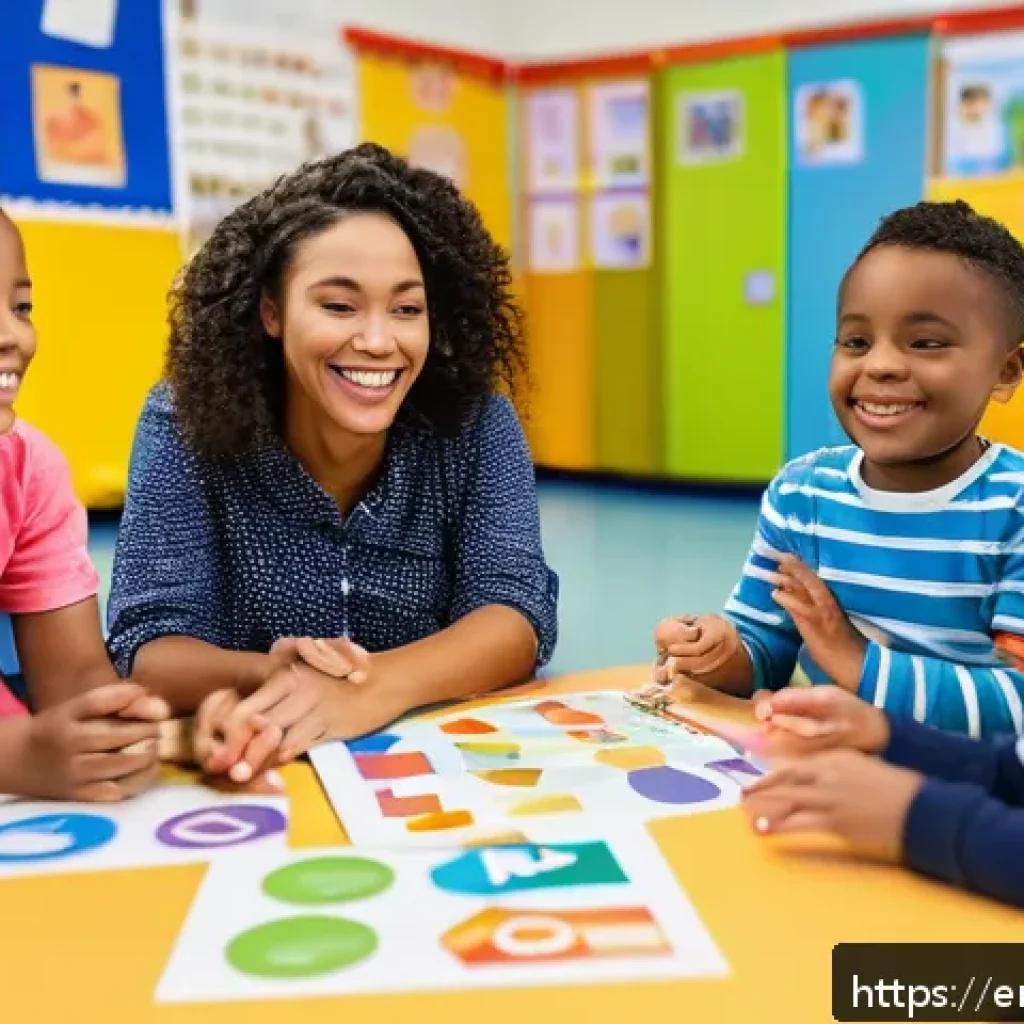 유아교육지도사 자격증 시험의 최신 경향 - A diverse group of early childhood educators in a modern classroom setting, actively engaging with t...