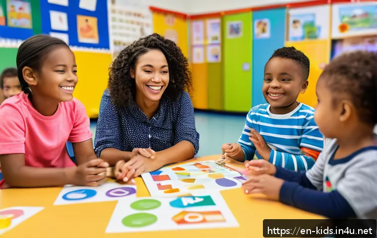 유아교육지도사 자격증 시험의 최신 경향 - A diverse group of early childhood educators in a modern classroom setting, actively engaging with t...