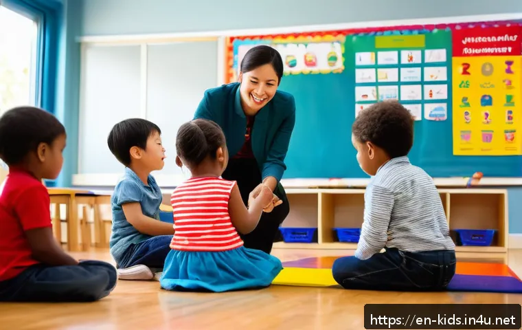 유아교육지도사 자격증 시험 문제의 최신 트렌드 - A vibrant early childhood classroom scene showing a diverse group of children aged 3 to 5, all weari...