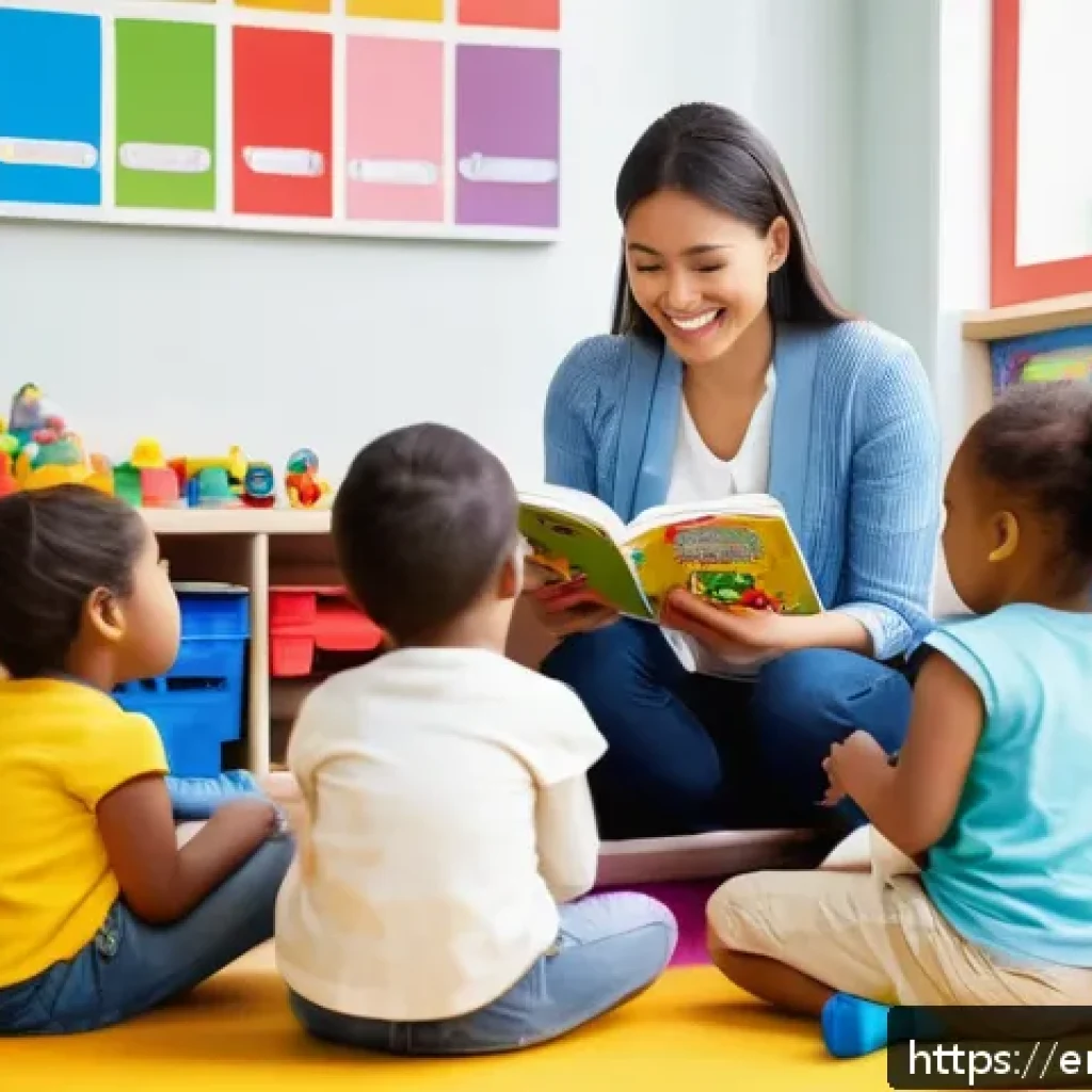 유아교육지도사 자격증의 종류와 차이 - A bright and welcoming early childhood education classroom setting featuring a diverse group of youn...