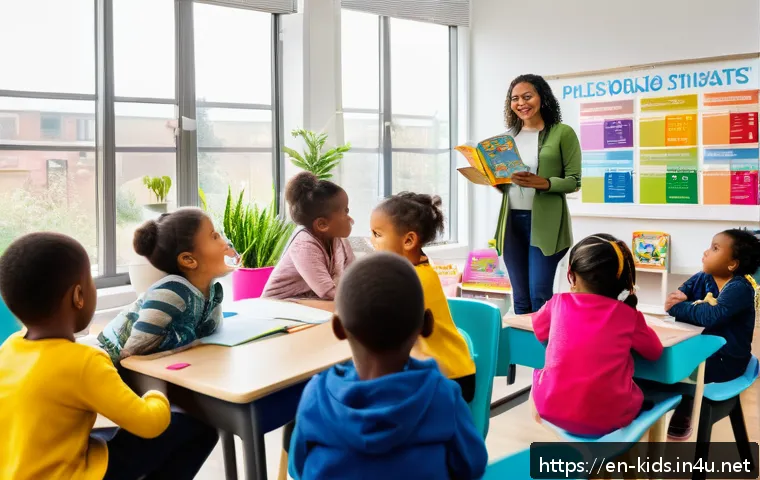 유아교육지도사 자격증 시험 후기 모음 - A diverse group of early childhood educators in a bright, modern classroom setting, actively engaged...