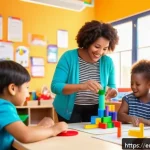 유아교육지도사 필기 시험의 최신 경향 분석 - A diverse group of early childhood educators in a bright, colorful classroom actively engaging in a ...