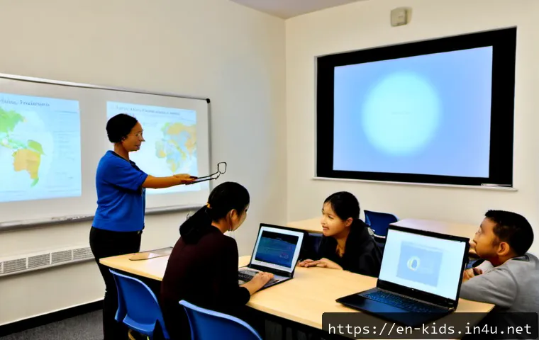 Home 17 유아교육지도사 강의 중 발생할 수 있는 문제와 해결 방법 - Photorealistic adult early childhood education instructor calmly resolving a laptop projection probl...