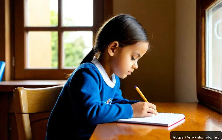 유아교육지도사 실습 후 느낀 점 작성법 - Photorealistic early childhood education trainee sitting at a tidy home desk after a classroom pract...